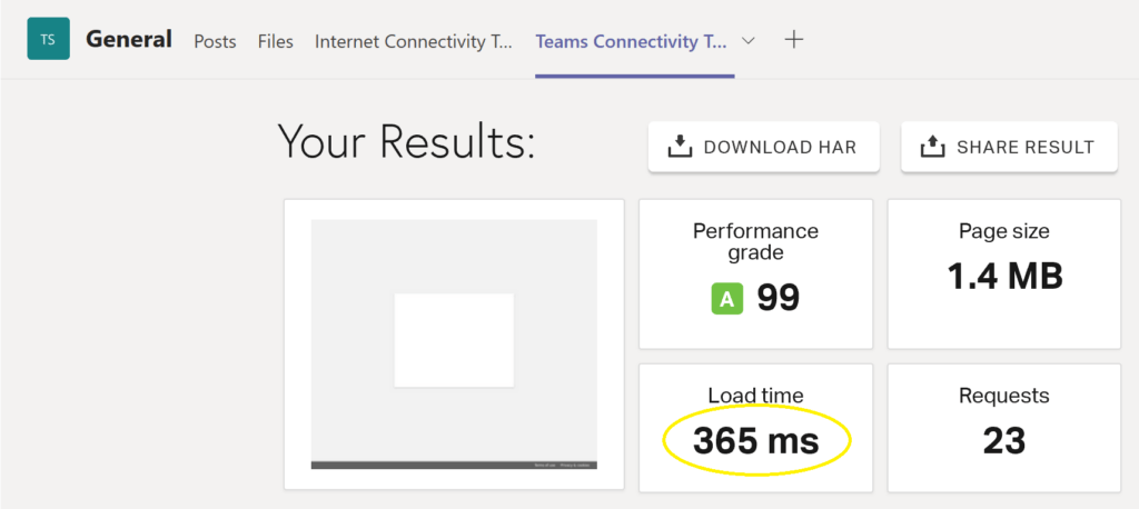 Conference call latency connectivity test to O365