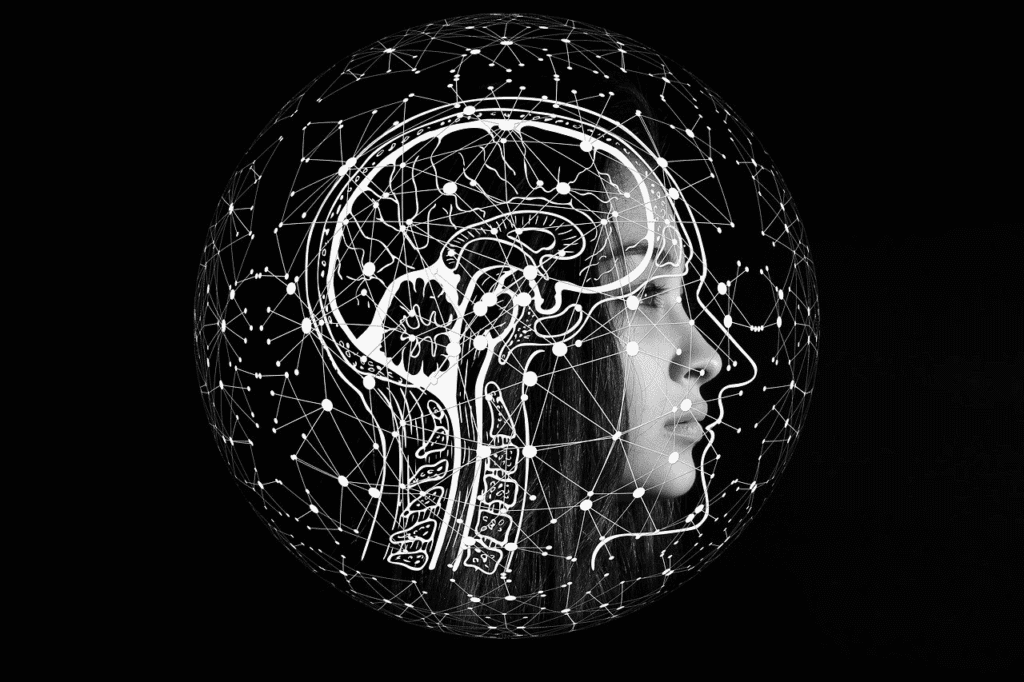 artificial intelligence blog feature image - This image shows a graphic of a human brain transposed over a photo of a person.