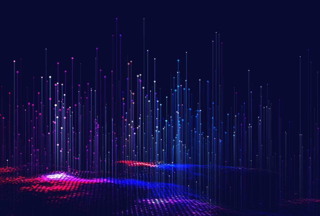 A Data and Analytics platform migration is symbolized in this picture of abstract lines, similar to a bar chart, pointing up towards the sky as if rising.