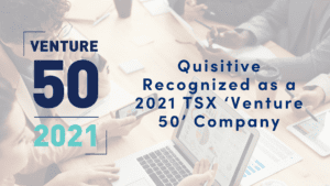 Image of two women collaborating with Venture 50 2021 logo and text that reads Quisitive Recognized as a 2021 TSX Venture 50 Company