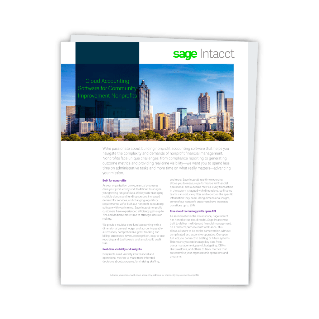 Sage Intacct eBook: Cloud Accounting Software for Community Improvement Nonprofits