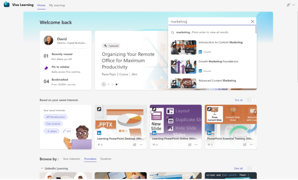 empowering employees to learn - Image of home screen