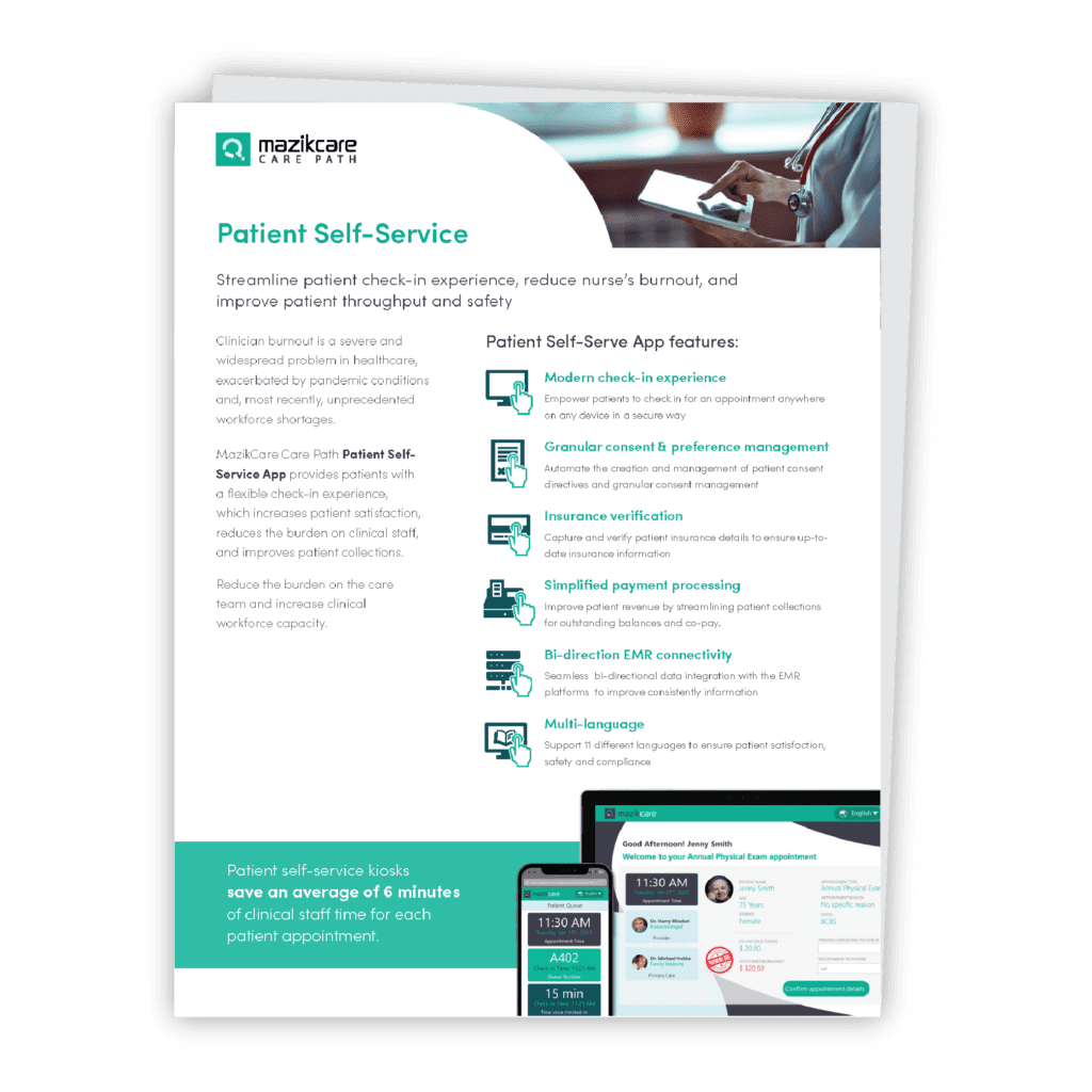 MazikCare Care Path Patient Self-Service Kiosk App PDF Preview Image