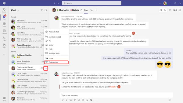 Screenshot that shows How to Delete Chats in Microsoft Teams Desktop 