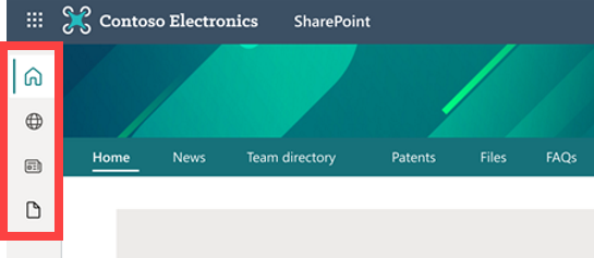 example image of the Sharepoint app bar that appears on the left hand side of your Sharepoint environment.