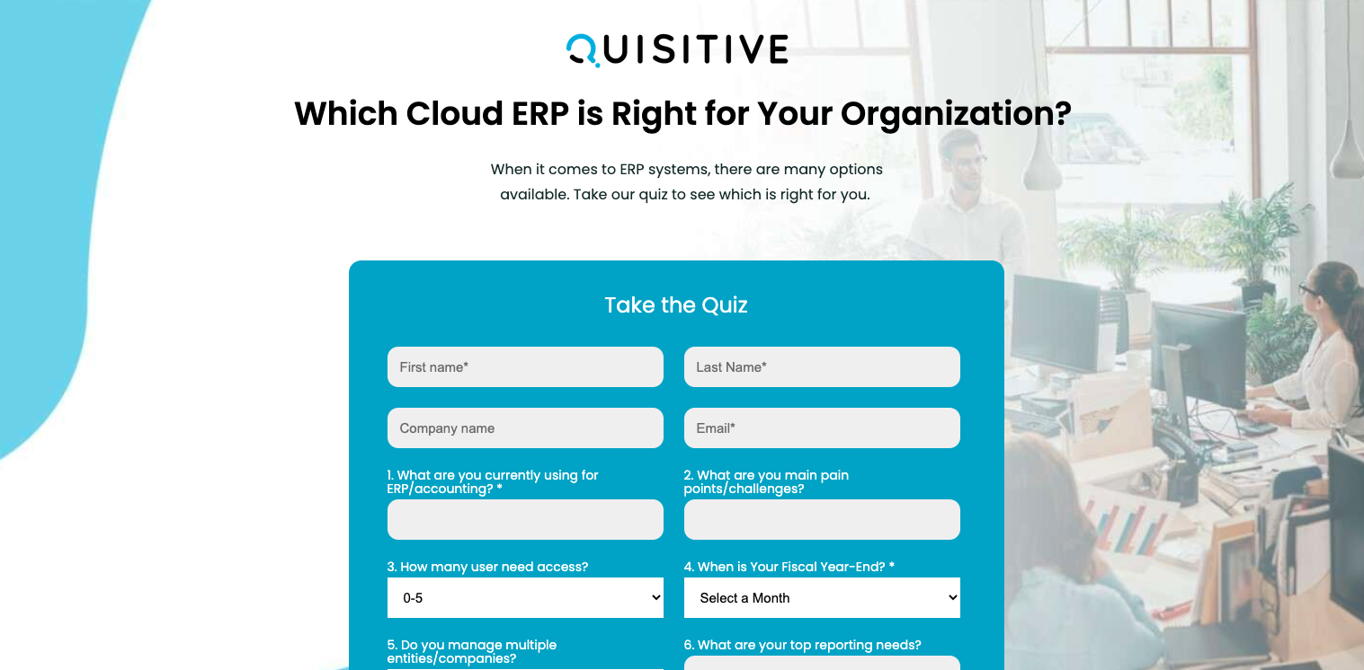 Preview image of the Cloud ERP Quiz on a web page