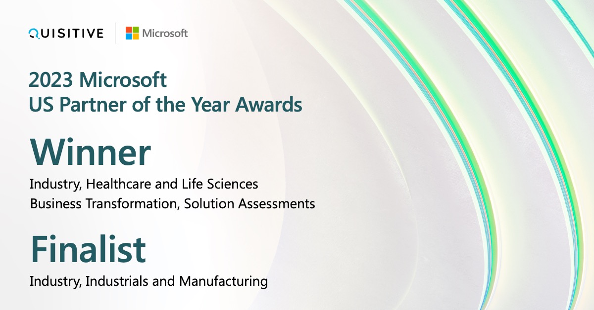 2023 Microsoft Partner of the Year Awards logos - Solution Assessment Winner, Healthcare & Life Sciences Winner, Manufacturing Finalist