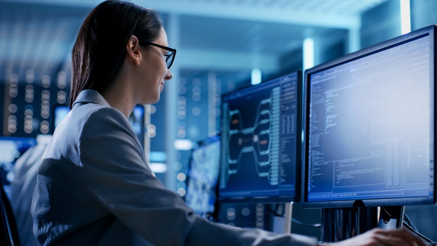 Azure Security Assessment, Azure Security Health Check Image: woman working in cybersecurity and cloud security looks at results on her screen