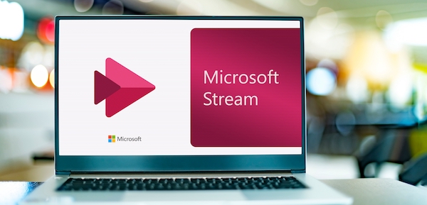 Laptop with the Microsoft Stream logo on screen