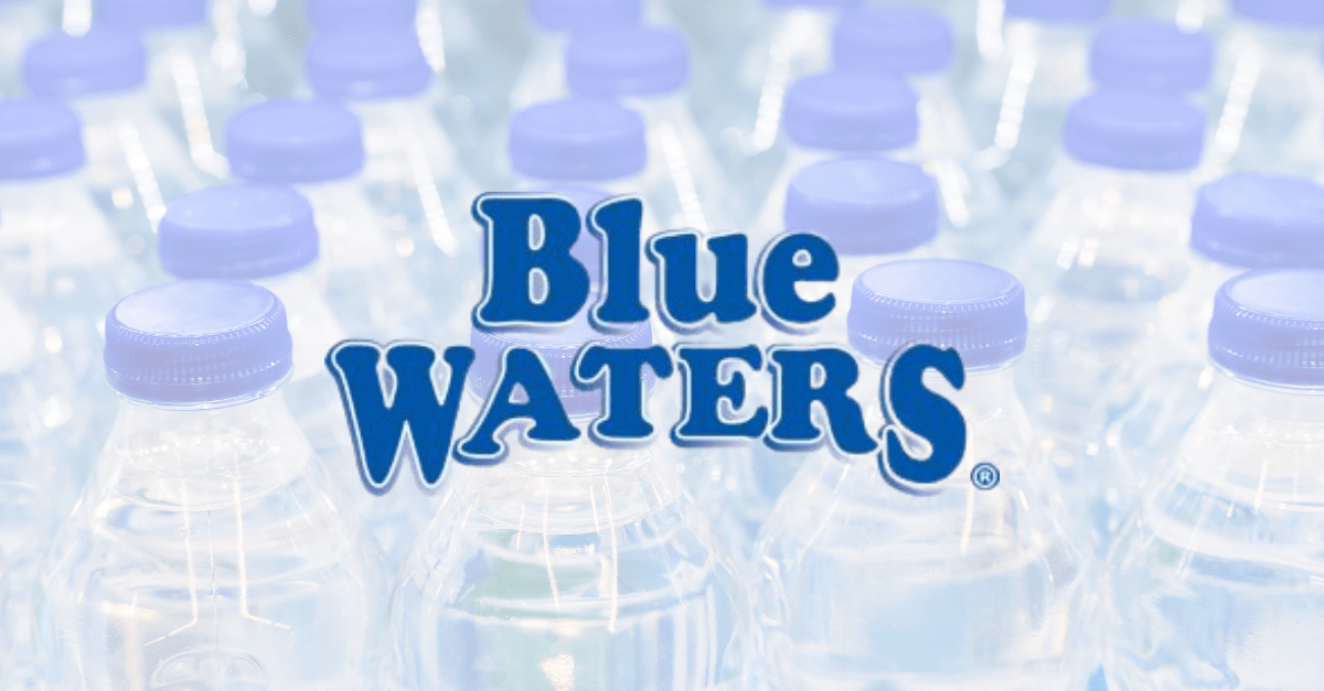 Blue Waters Case Study Feature Image: Water bottles with the Blue Waters logo overlaid