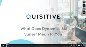 What Does Dynamics SL Sunset Mean to You On-Demand Webinar Feature Image - Thumbnail of video shows title of event and people working together in an office