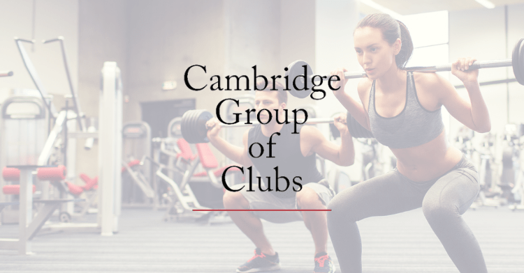 Cambridge group of clubs cloud ERP solution case study feature image: a man and woman do squats with weights in a gym