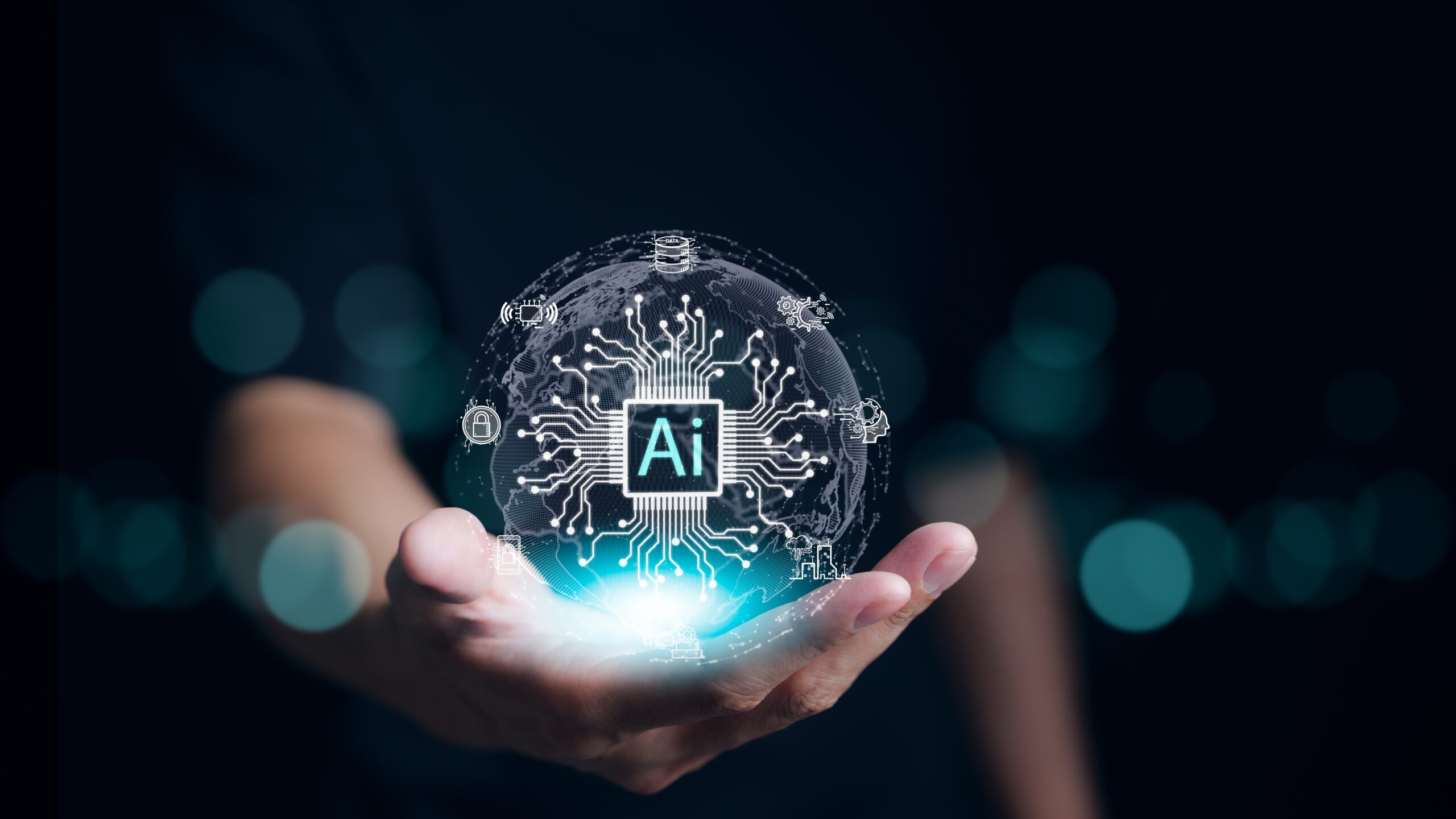hands hold a phone in their hand with an AI digital illustration over the phone - How to Build AI Applications, AI Apps
