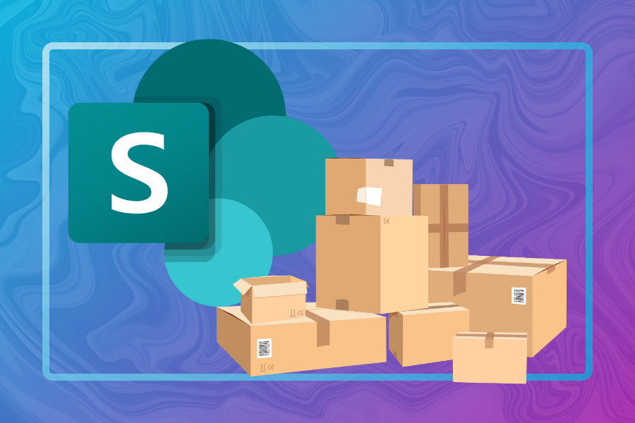 Blog Feature Image - How to Manage Storage in SharePoint Tips for Site Owners and Administrators - SharePoint logo and a stack of illustrated boxes