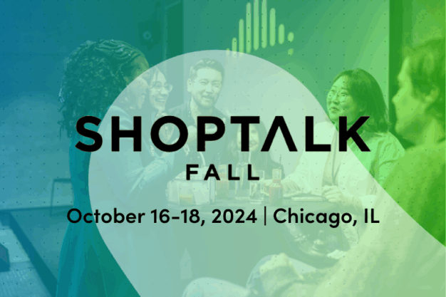 Event Feature Image_ Shoptalk Fall 2024 logo overlaid on a photo of retail professionals talking around a table at a conference