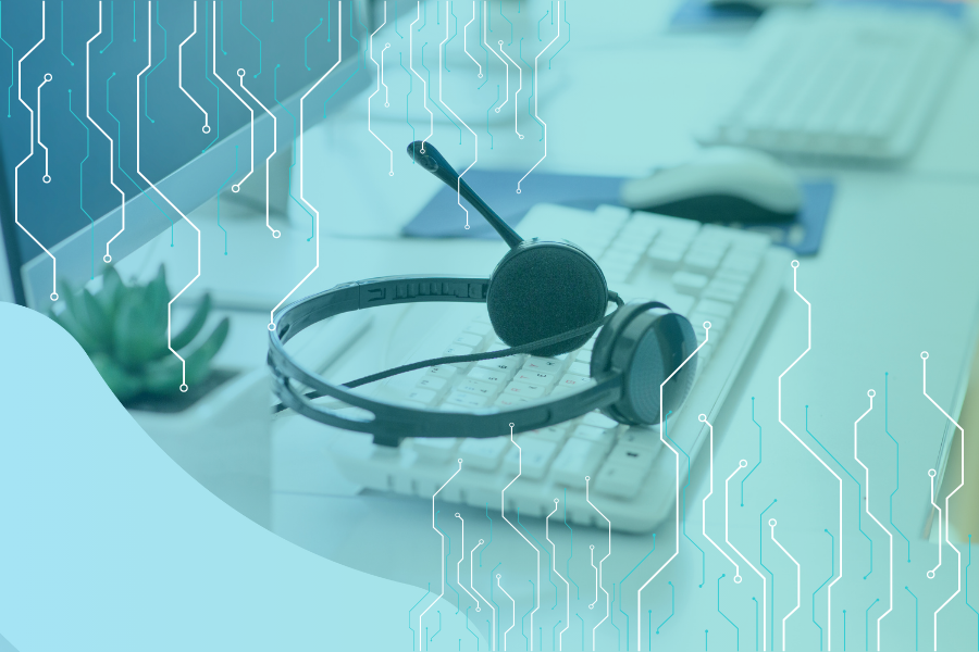 Blog Feature Image AI Infusion A Game Changer for Healthcare Contact Center Capabilities, a headset sitting on a keyboard