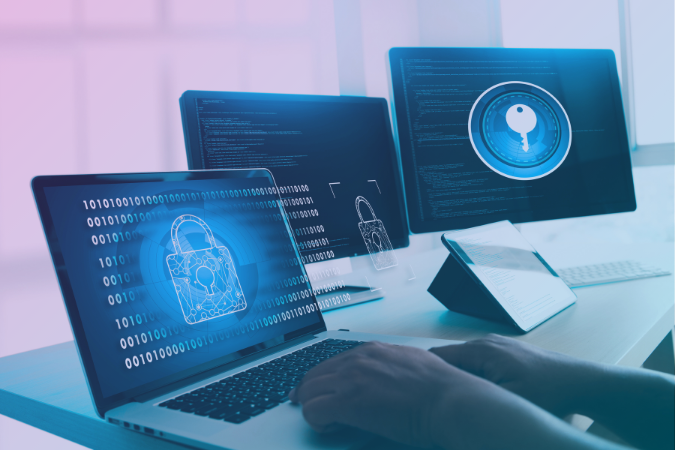 Blog Feature Image Top 5 Cloud Security Issues We See Every Day and How to Fix Them - Computers with security icons on them