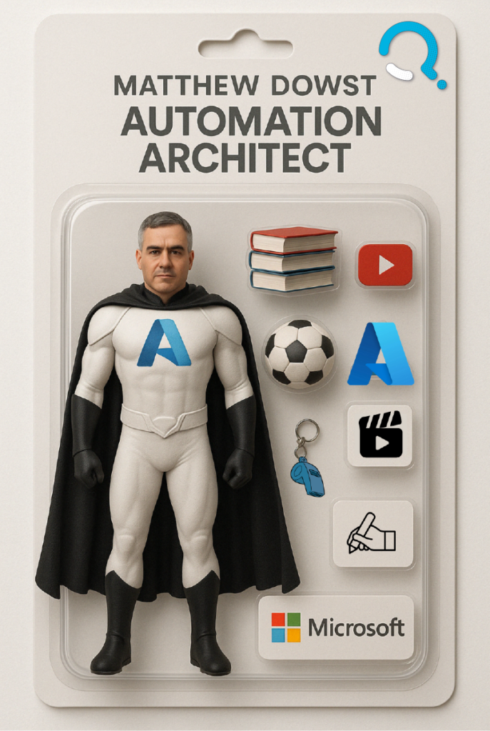 Generated by ChatGPT - Matthew Dowst - AI SuperHero Figure - The Automation Architect