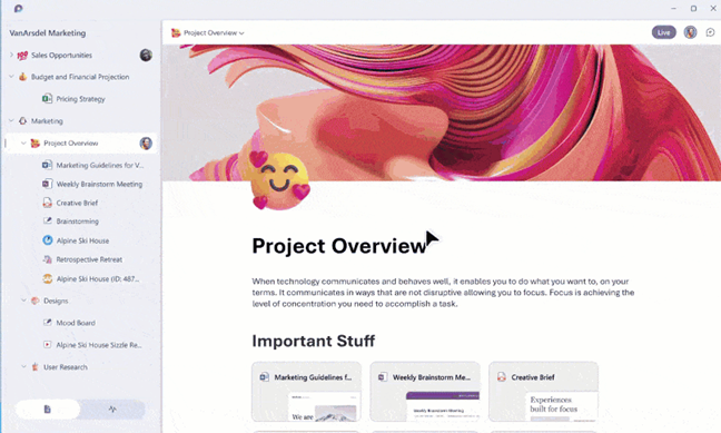 Loop workspace and navigation structure associated with a project.