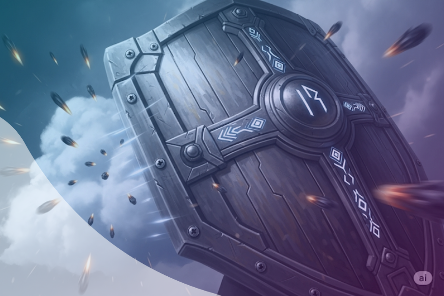 A shield deflects an attack to symbolize using Vulnerability Remediation best practices to improve your Cloud Security posture
