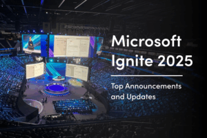 Blog feature image Microsoft Ignite 2025 Recap, image of the keynote session at the live event