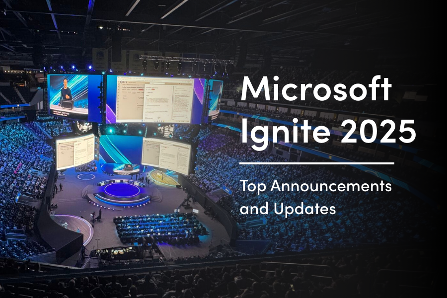 Blog feature image Microsoft Ignite 2025 Recap, image of the keynote session at the live event