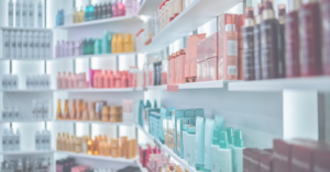 Shelves in a beauty store, retail. Case Study Managed Security Services for Global Beauty Brand Feature Image